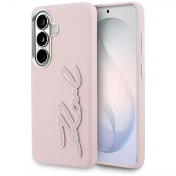 Karl Lagerfeld Grained Signature Metal Resin Logo -suojakotelo Samsung Galaxy S26:lle, pinkki