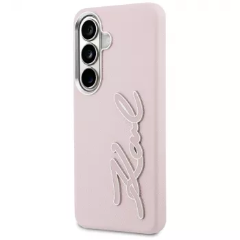 Karl Lagerfeld Grained Signature Metal Resin Logo -suojakotelo Samsung Galaxy S26:lle, pinkki