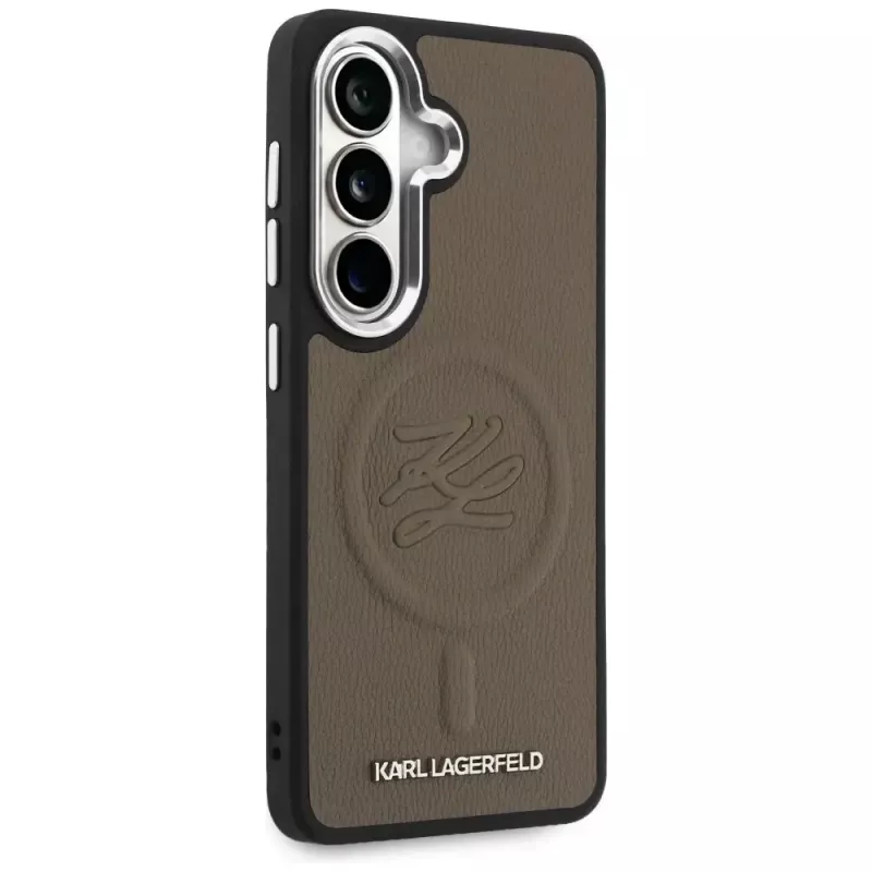 KARL LAGERFELD Embossed Ring Initials MagSafe -suojakotelo Samsung Galaxy S26+:lle, ruskea