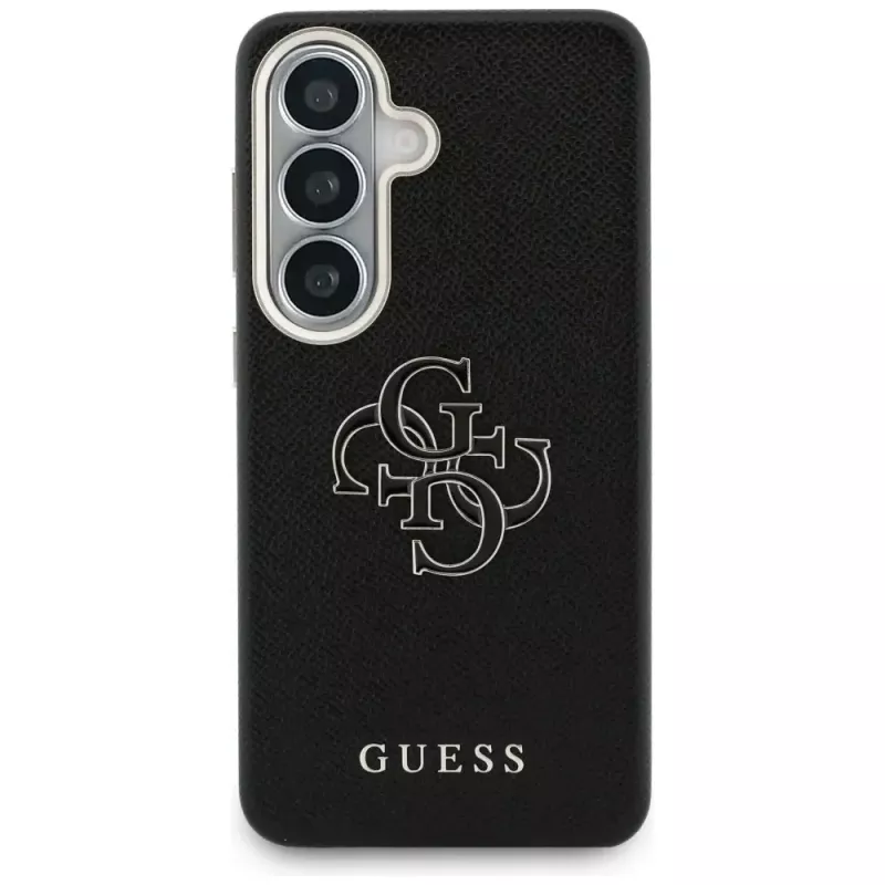 Guess Grained Big 4G Metal Logo -suojakotelo Samsung Galaxy S26+:lle, musta