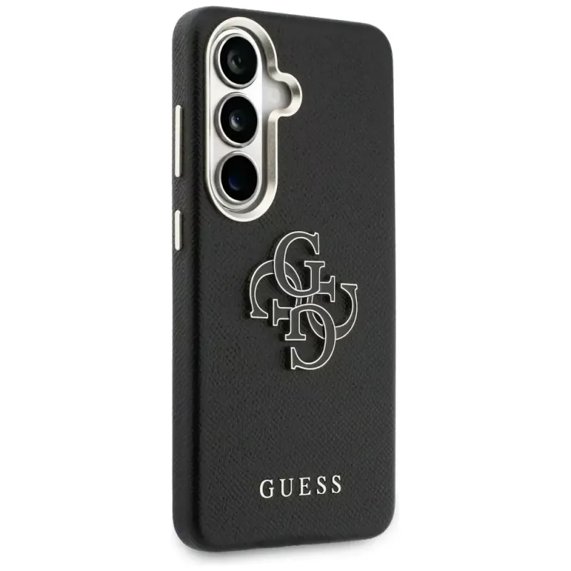 Guess Grained Big 4G Metal Logo -suojakotelo Samsung Galaxy S26+:lle, musta