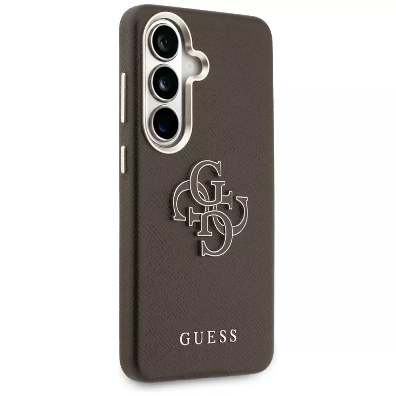 Guess Grained Big 4G Metal Logo -suojakotelo Samsung Galaxy S26+:lle, ruskea