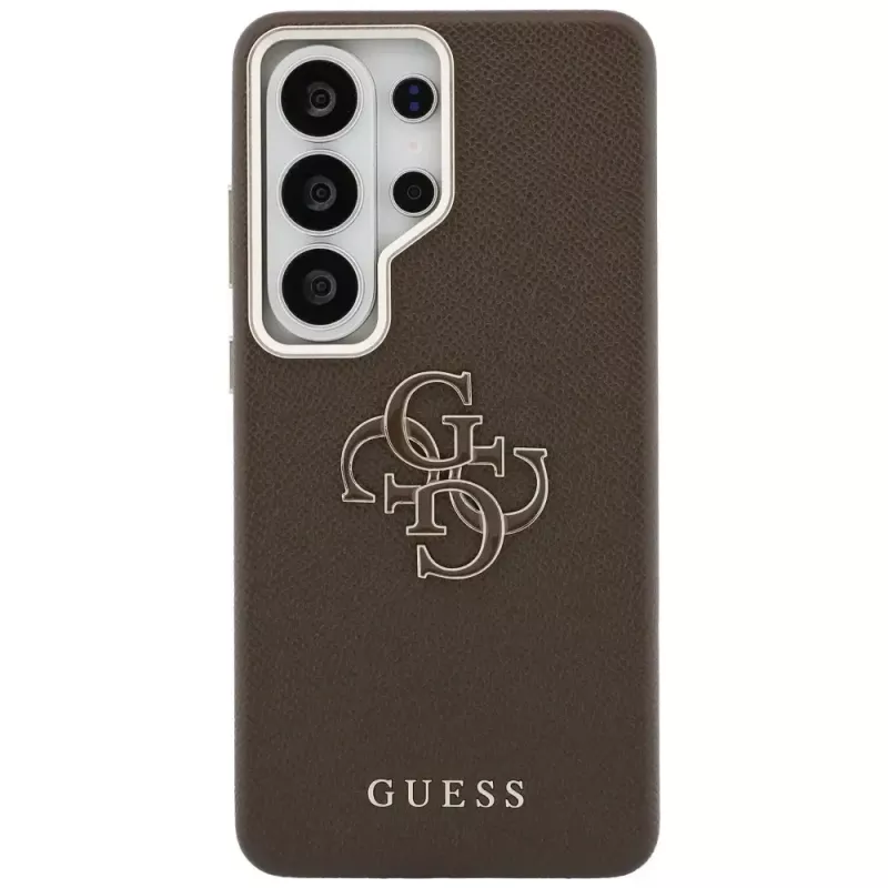 Guess Grained Big 4G Metal Logo -suojakotelo Samsung Galaxy S26 Ultralle - ruskea