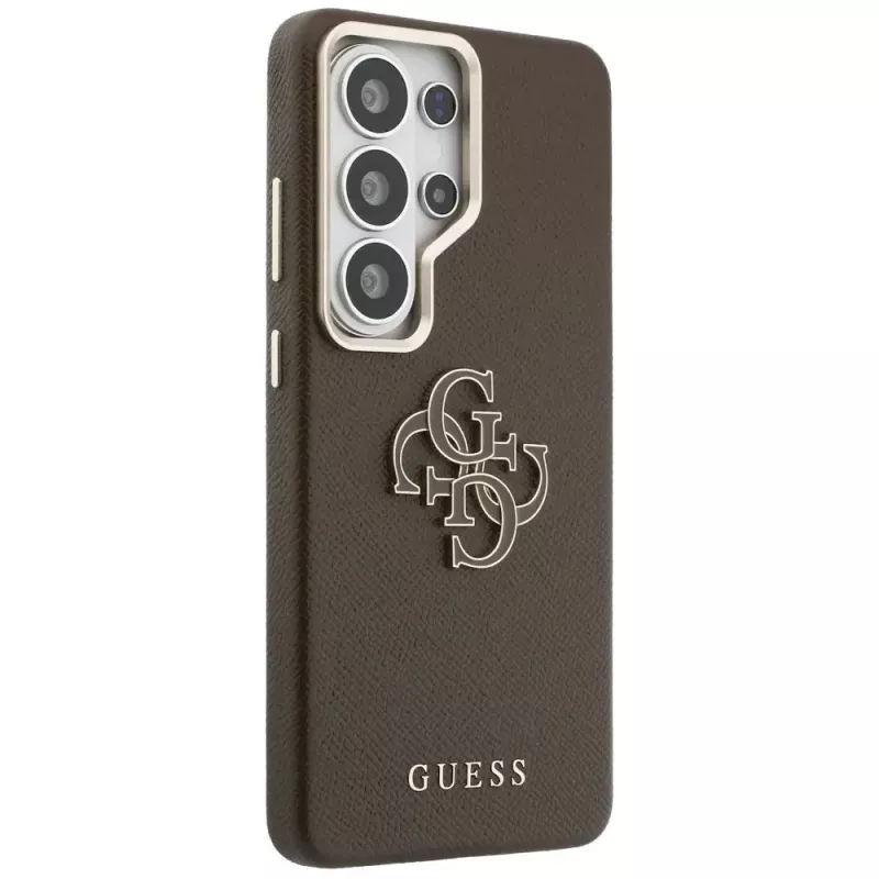 Guess Grained Big 4G Metal Logo -suojakotelo Samsung Galaxy S26 Ultralle - ruskea