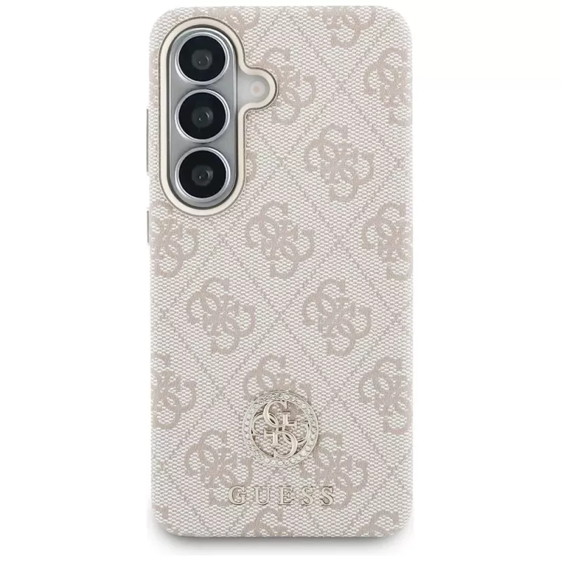 Guess 4G Rhinestone Round Logo MagSafe -suojakotelo Samsung Galaxy S26 (vaaleanpunainen)
