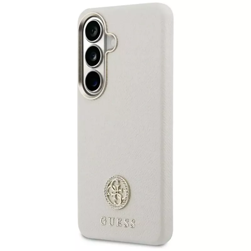 Guess Rhinestone Round Logo MagSafe -suojakotelo Samsung Galaxy S26 beige