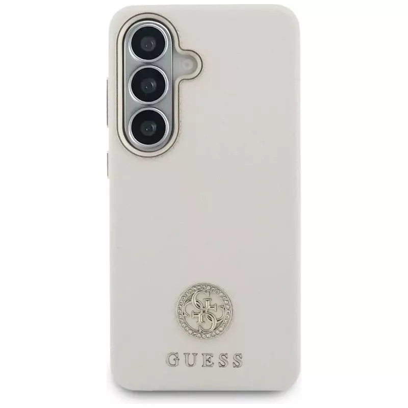 Guess Rhinestone Round Logo MagSafe -suojakotelo Samsung Galaxy S26 beige