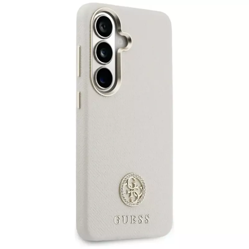 Guess Rhinestone Round Logo MagSafe -suojakotelo Samsung Galaxy S26 beige