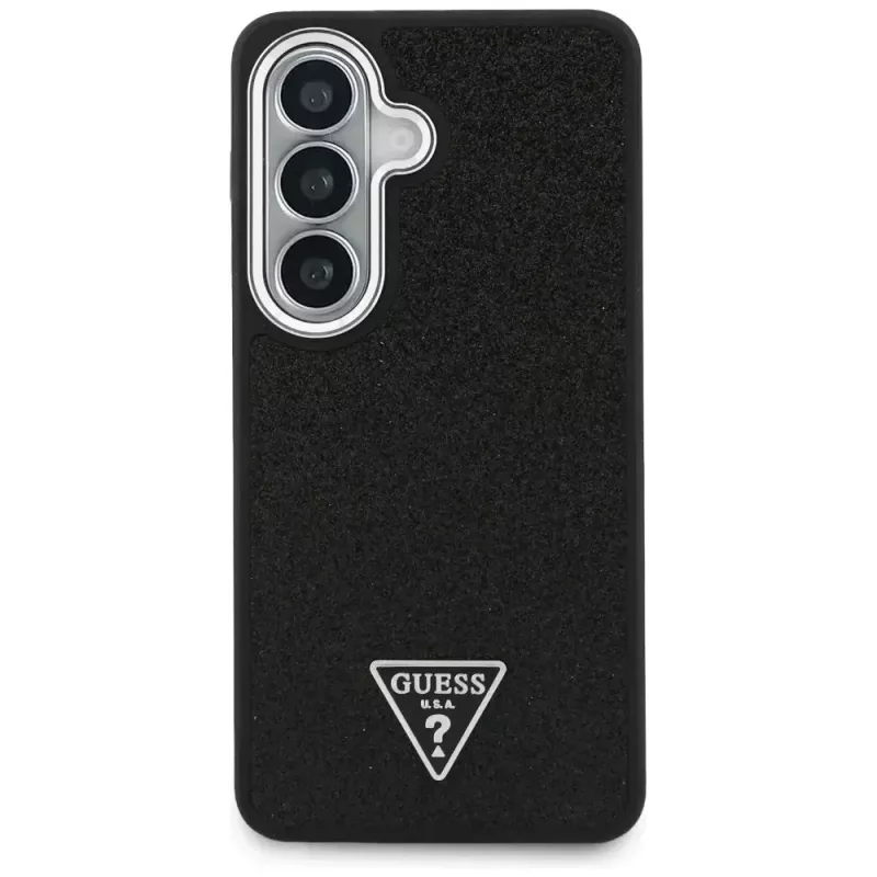 Guess Fixed Glitter Triangle MagSafe -suojakotelo Samsung Galaxy S26, musta