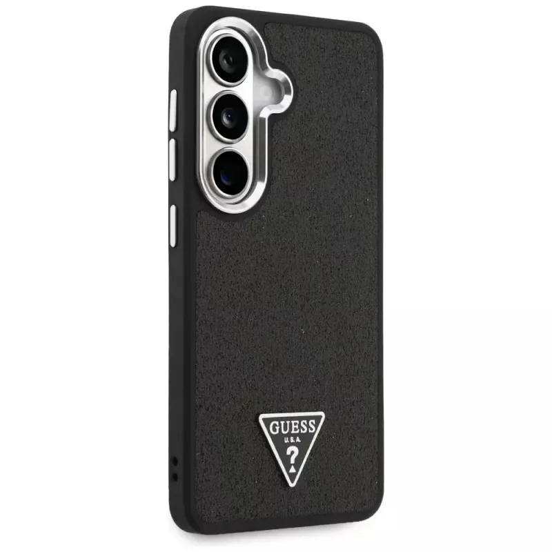 Guess Fixed Glitter Triangle MagSafe -suojakotelo Samsung Galaxy S26, musta