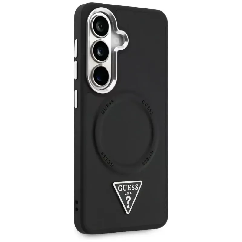Guess Embossed Ring Triangle Logo MagSafe -suojakotelo Samsung Galaxy S26 musta