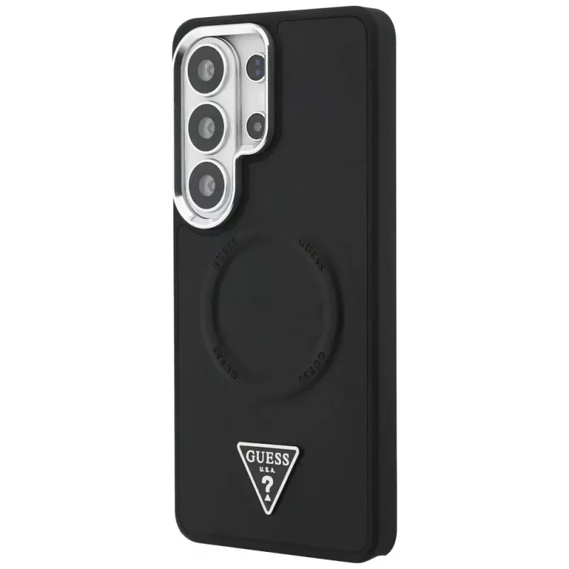 Guess Embossed Ring Triangle Logo MagSafe -suojakotelo Samsung Galaxy S26 Ultra musta