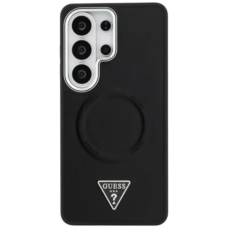 Guess Embossed Ring Triangle Logo MagSafe -suojakotelo Samsung Galaxy S26 Ultra musta