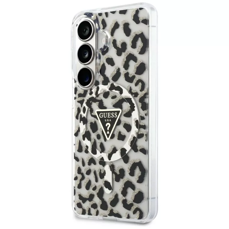 Guess IML Leopard Print Triangle MagSafe -suojakotelo Samsung Galaxy S26, musta