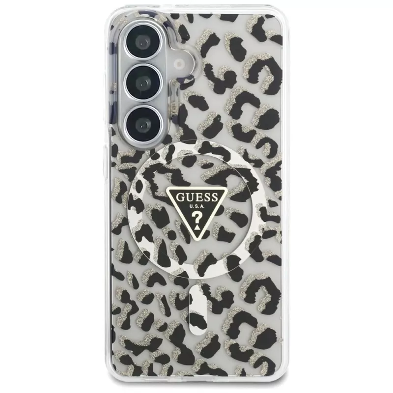 Guess IML Leopard Print Triangle MagSafe -suojakotelo Samsung Galaxy S26, musta