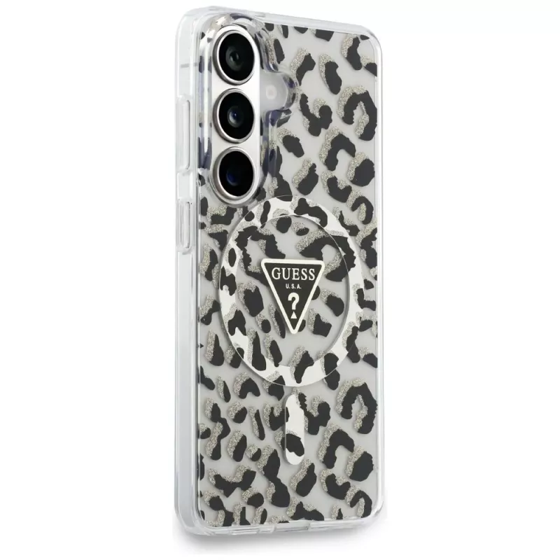 Guess IML Leopard Print Triangle MagSafe -suojakotelo Samsung Galaxy S26, musta