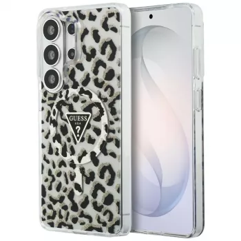 Guess IML Leopard Print Triangle MagSafe -suojakotelo Samsung Galaxy S26 Ultra (musta)