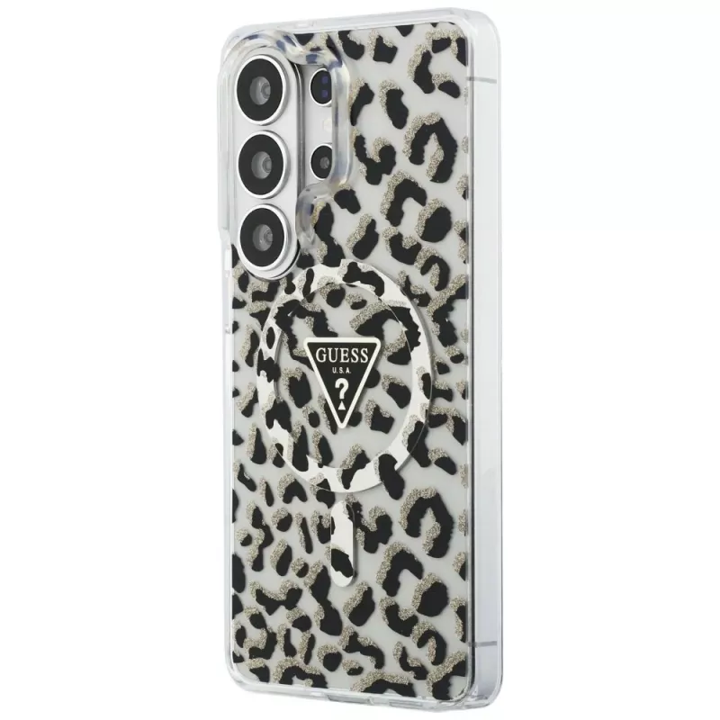Guess IML Leopard Print Triangle MagSafe -suojakotelo Samsung Galaxy S26 Ultra (musta)