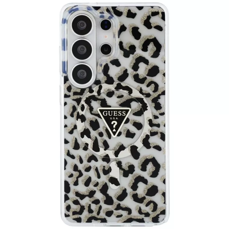 Guess IML Leopard Print Triangle MagSafe -suojakotelo Samsung Galaxy S26 Ultra (musta)