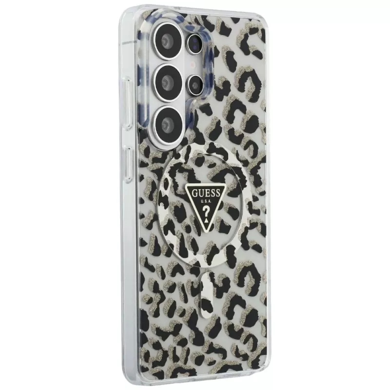 Guess IML Leopard Print Triangle MagSafe -suojakotelo Samsung Galaxy S26 Ultra (musta)