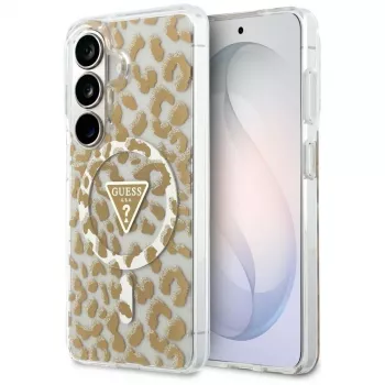 Guess IML Leopard Print Triangle MagSafe -suojakotelo Samsung Galaxy S26 (ruskea)