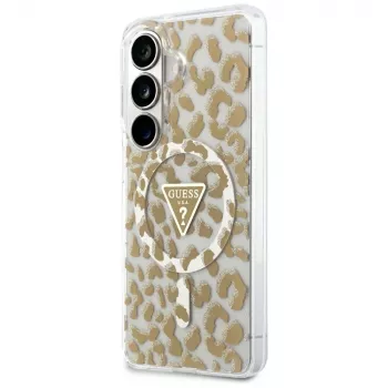 Guess IML Leopard Print Triangle MagSafe -suojakotelo Samsung Galaxy S26 (ruskea)