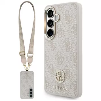 Guess 4G Big Rhinestone Triangle Strap MagSafe -puhelinkotelo ja -hihnasetti Samsung Galaxy S26, vaaleanpunainen