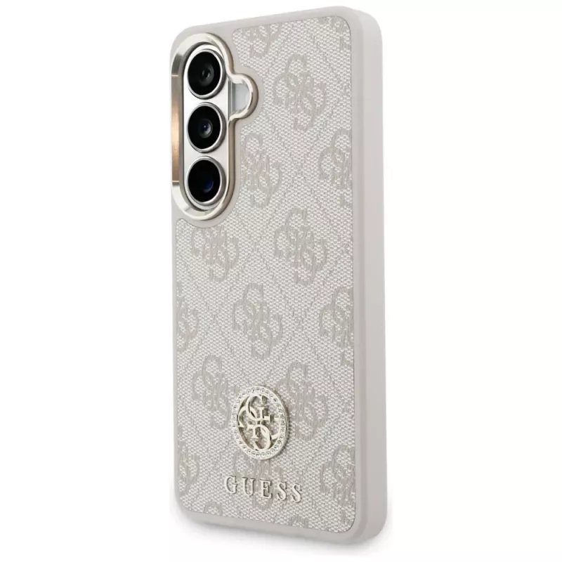 Guess 4G Big Rhinestone Triangle Strap MagSafe -puhelinkotelo ja -hihnasetti Samsung Galaxy S26, vaaleanpunainen