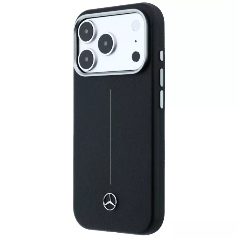 Mercedes-Benz nahkainen Semi Wrap Iconic Line MagSafe -suojakuori iPhone 17 Pro, musta
