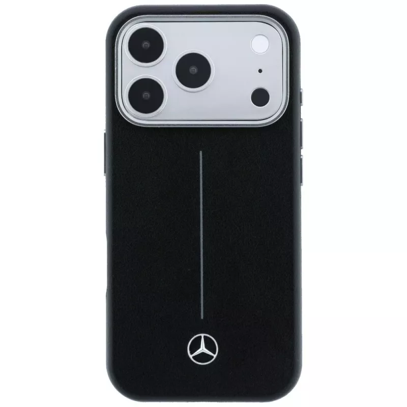 Mercedes-Benz nahkainen Semi Wrap Iconic Line MagSafe -suojakuori iPhone 17 Pro, musta