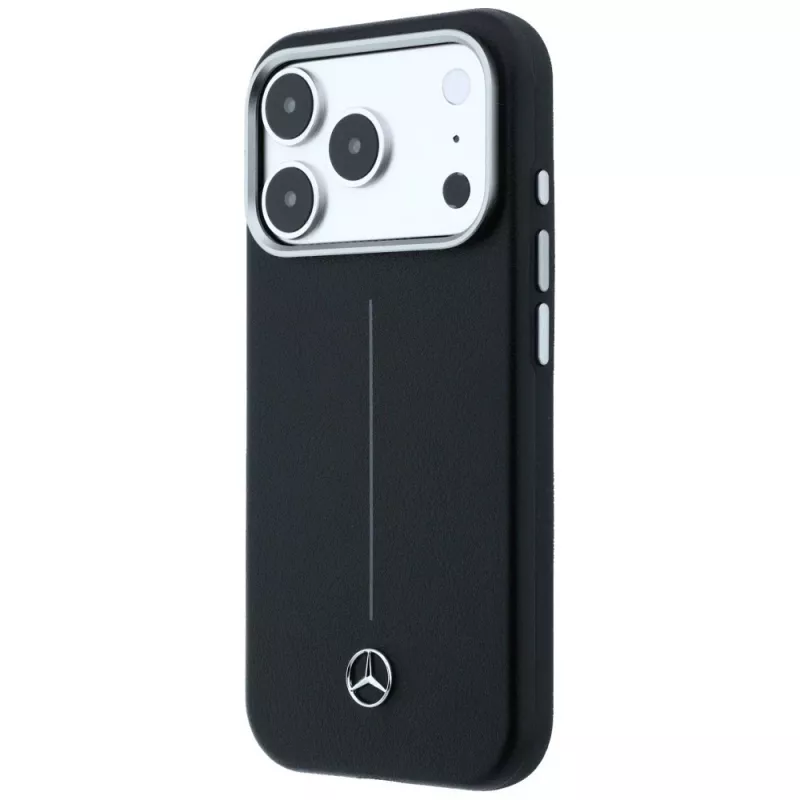 Mercedes Leather Semi Wrap Iconic Line MagSafe -kotelo iPhone 17 Pro Maxille, musta