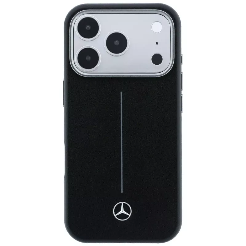 Mercedes Leather Semi Wrap Iconic Line MagSafe -kotelo iPhone 17 Pro Maxille, musta