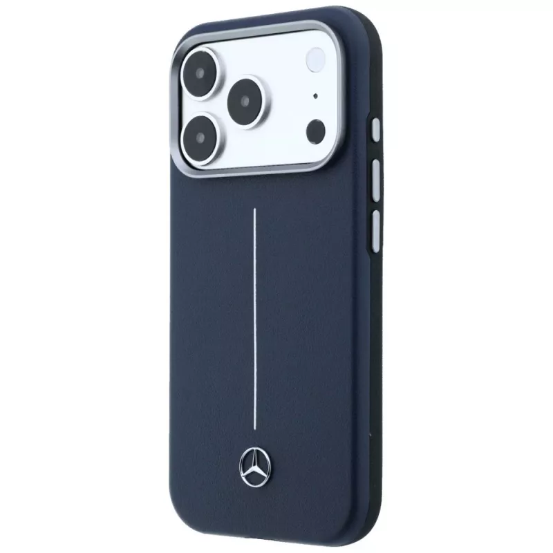 Mercedes Leder Semi Wrap Iconic Line MagSafe -kuori iPhone 17 Pro Navy