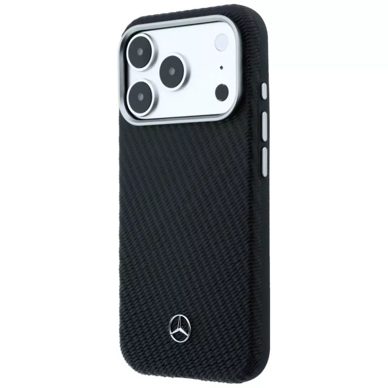 Mercedes-Benz nahkainen Semi Wrap puuvaikutelma MagSafe -suojakuori iPhone 17 Pro Max, musta