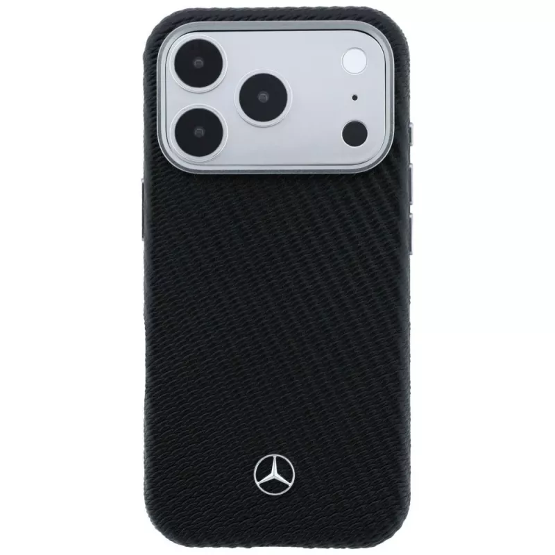 Mercedes-Benz nahkainen Semi Wrap puuvaikutelma MagSafe -suojakuori iPhone 17 Pro Max, musta