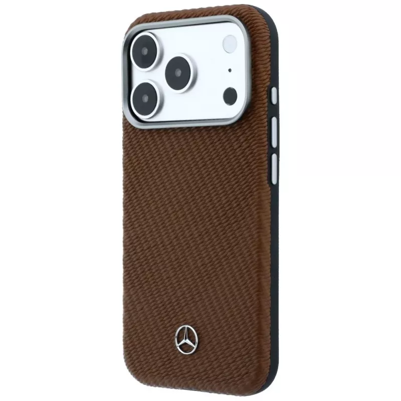 Mercedes-Benz nahkainen Semi Wrap puuvaikutelma MagSafe -suojakuori iPhone 17 Pro, kameli