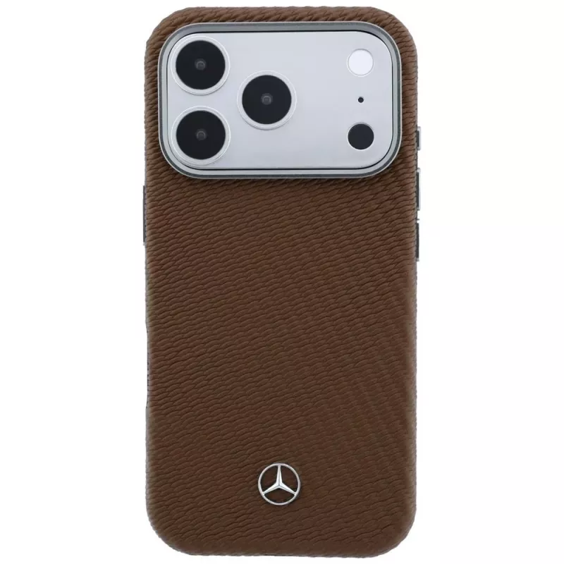 Mercedes-Benz nahkainen Semi Wrap puuvaikutelma MagSafe -suojakuori iPhone 17 Pro, kameli