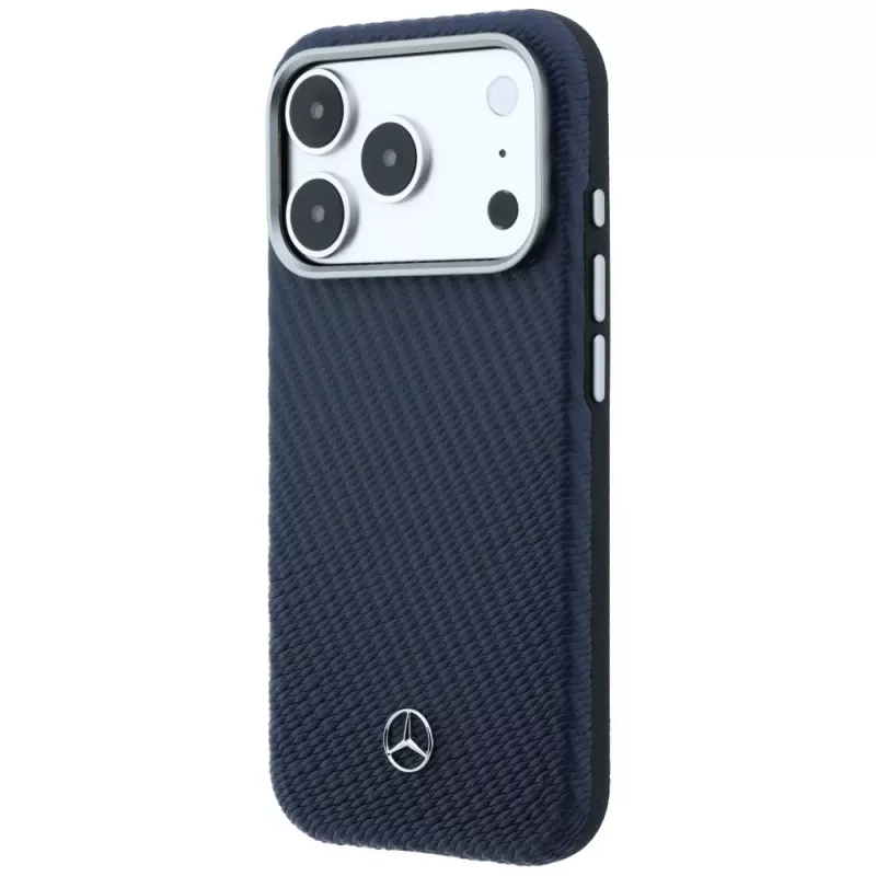 Mercedes Leather Semi Wrap Wood Effect MagSafe -kotelo iPhone 17 Pro Maxille, Navy Blue