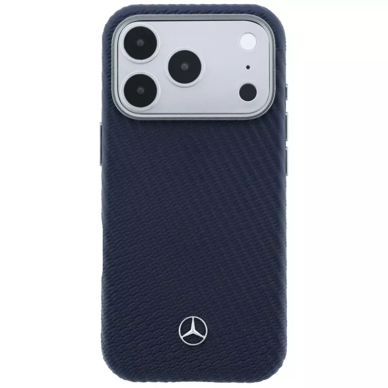 Mercedes Leather Semi Wrap Wood Effect MagSafe -kotelo iPhone 17 Pro Maxille, Navy Blue