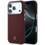Mercedes Leder Semi Wrap Wood Effect MagSafe -kotelo iPhone 17 Pro Maxille, punainen
