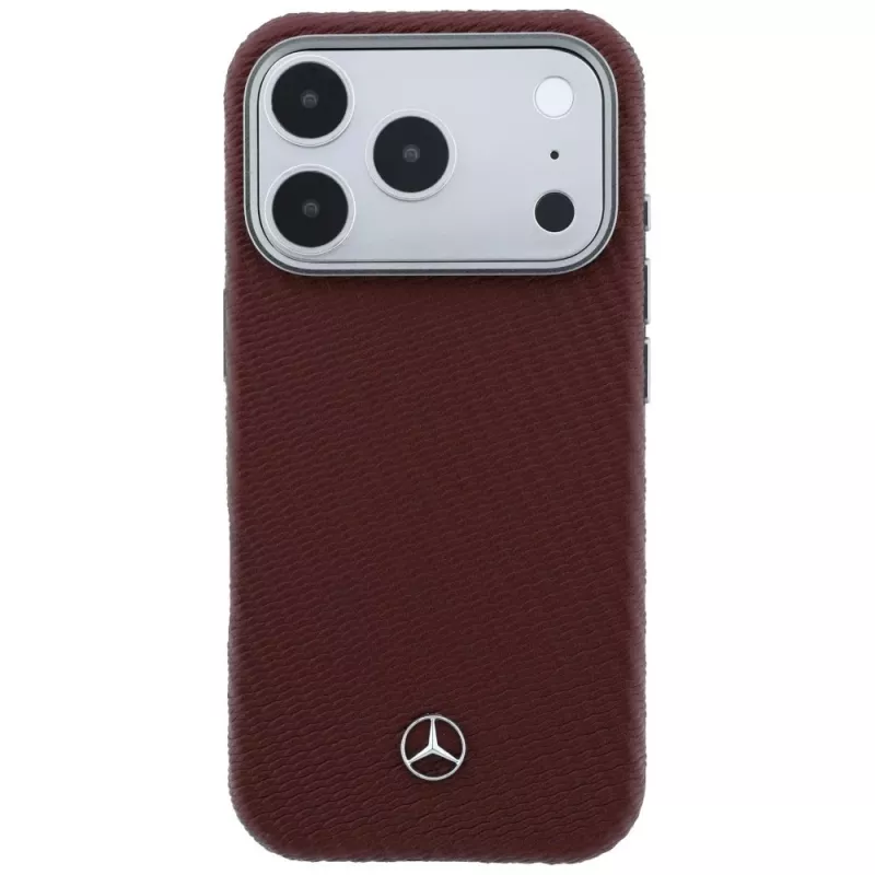 Mercedes Leder Semi Wrap Wood Effect MagSafe -kotelo iPhone 17 Pro Maxille, punainen