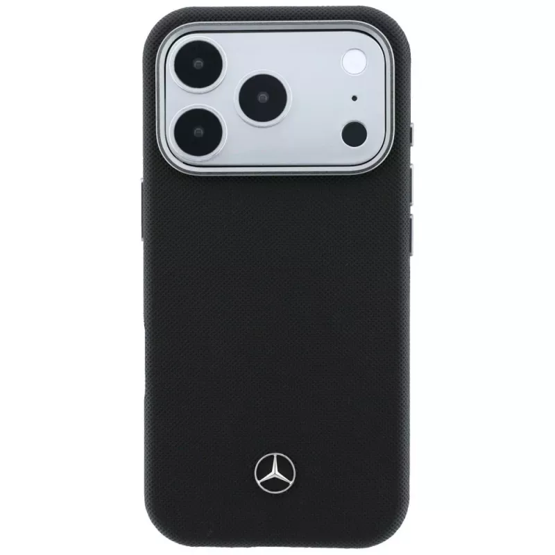 Mercedes Leather Semi Wrap Wood Effect MagSafe -kotelo iPhone 17 Pro Maxille, musta