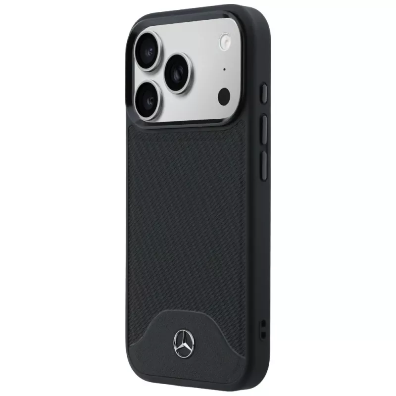 Mercedes Leder Wood Effect ja Curve MagSafe -kuori iPhone 17 Pro Max musta