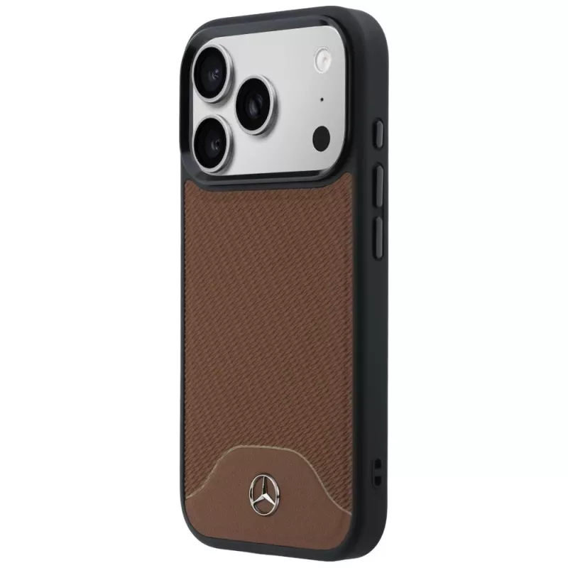 Mercedes Leder Holzoptik ja Curve MagSafe -kuori iPhone 17 Pro Max Camel
