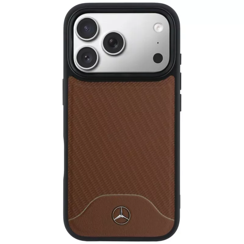 Mercedes Leder Holzoptik ja Curve MagSafe -kuori iPhone 17 Pro Max Camel