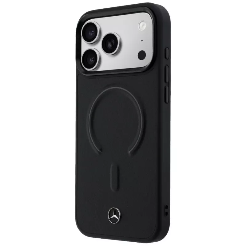 Mercedes Leather 3D MagSafe -kotelo iPhone 17 Pro Maxille, musta