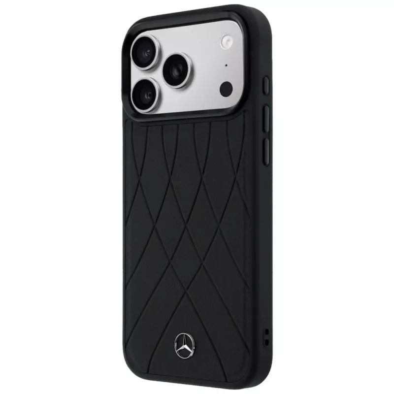 Mercedes-Benz nahkainen suojakuori Crossed Lines MagSafe iPhone 17 Pro, musta