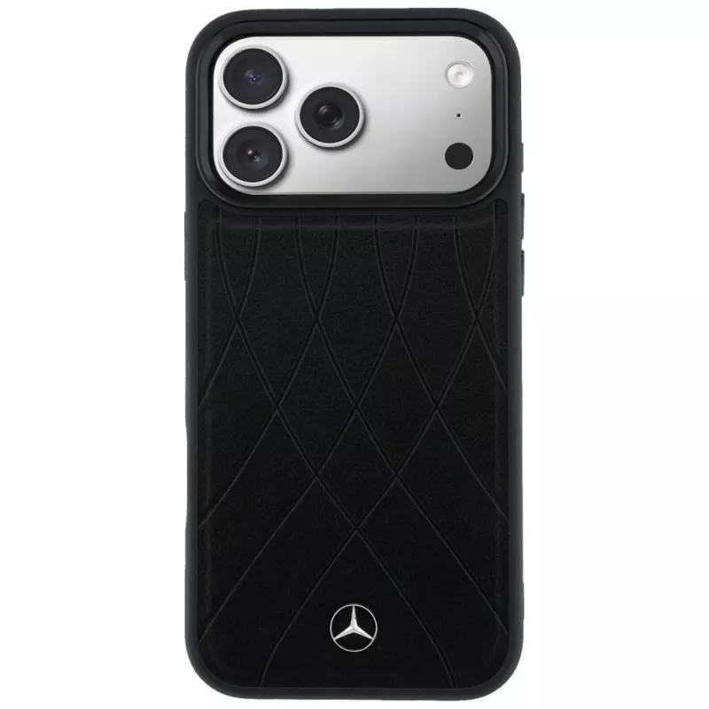 Mercedes-Benz nahkainen suojakuori Crossed Lines MagSafe iPhone 17 Pro, musta