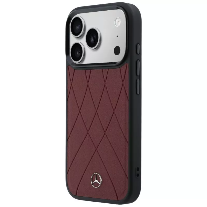 Mercedes nahkakotelo ristikkäisillä linjoilla MagSafe iPhone 17 Pro Max, punainen