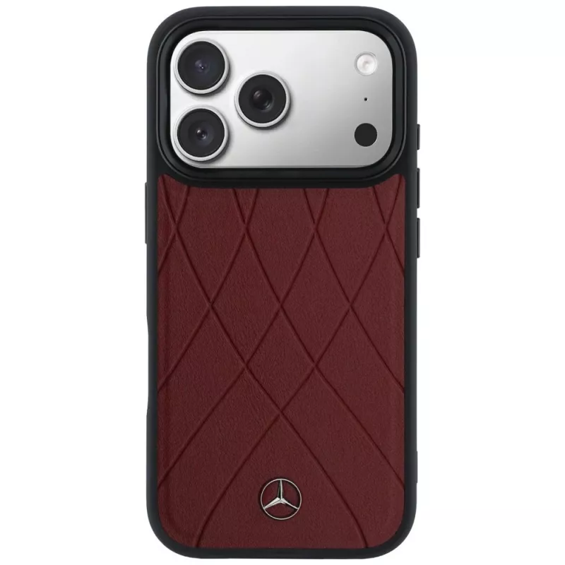 Mercedes nahkakotelo ristikkäisillä linjoilla MagSafe iPhone 17 Pro Max, punainen